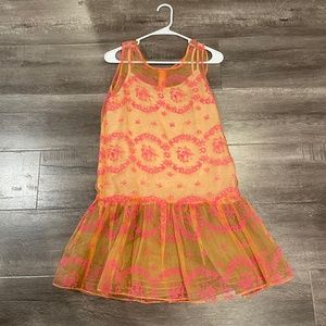 Japanese Semi-Sheer Silk Patterned Dress/Top With Flounce Ruffled Hem